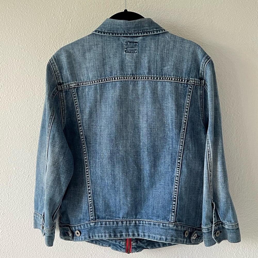Y2K Lucky Brand Denim Trucker Blue Jean Jacket Blue Faded Zip Size XL - Picture 7 of 14